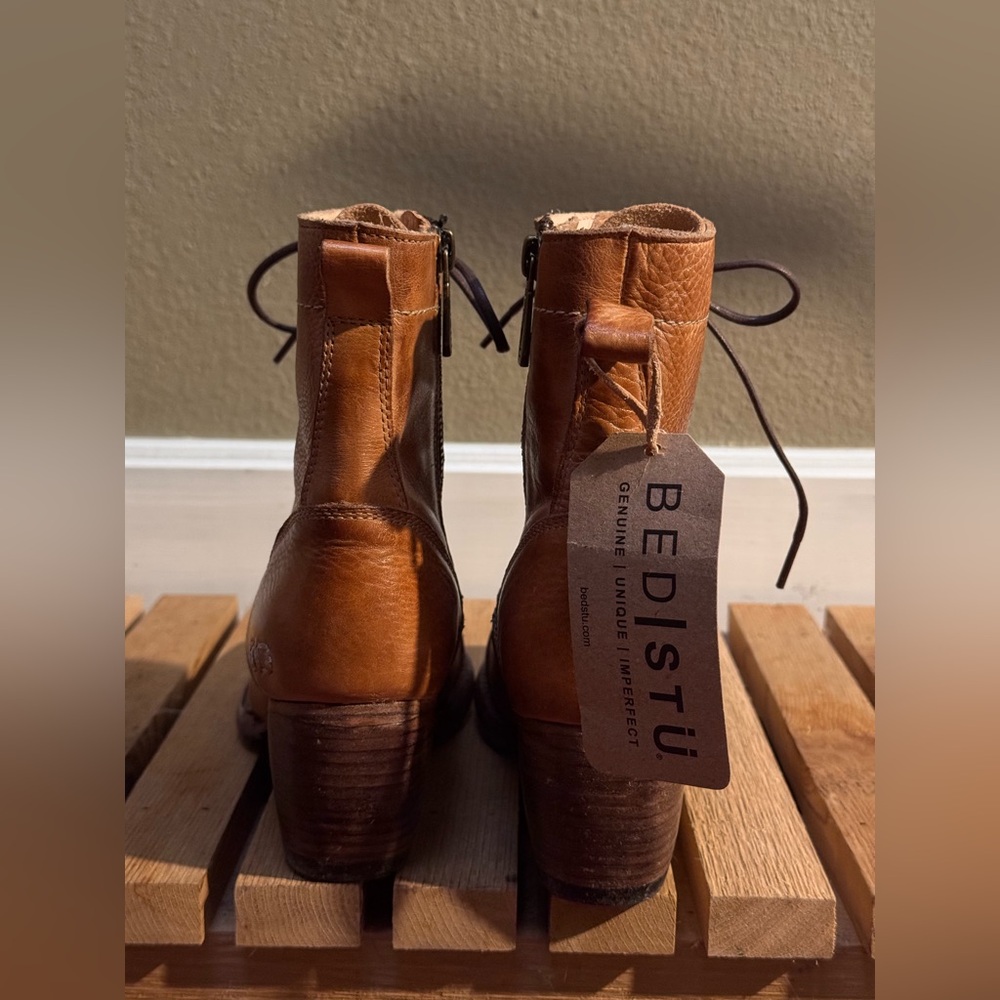 NET BED STU CAMEL TAN LEATHER LACE UP ZIP UP HEELED BOOT 
6 36 - Picture 4 of 9